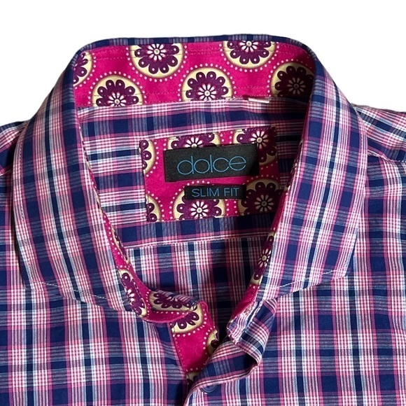 Dolce Men’s Slim Fit Button Down Contrast Cuffs Plaid Shirt Sz. L - Picture 3 of 12